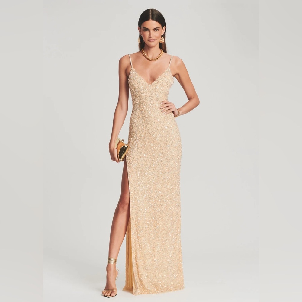 Retrofete Valencia Sequin Dress in Sea Shell (Champagne/ gold) Size Small